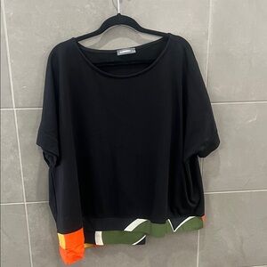 Chic Black Blouse with Colorful Trim